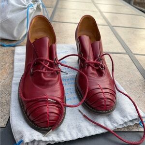 John Fluevog Red Leather Lace-Up Heels